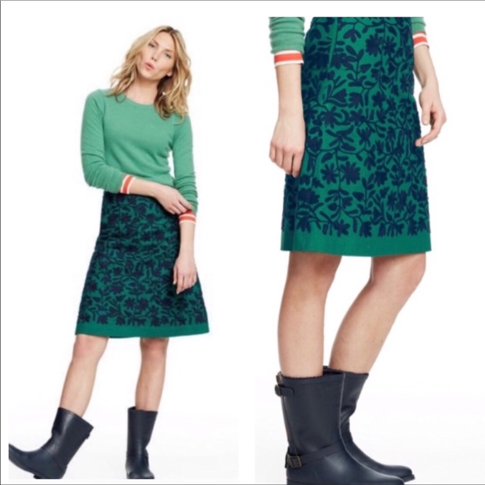 Bode Green Skirt with Navy Floral Embroidery